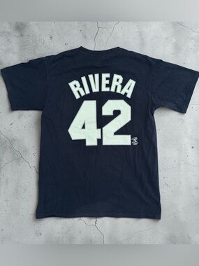Vintage Y2K Majestic Mariano Rivera NY Yankees HOF World Series Shirt Jersey M